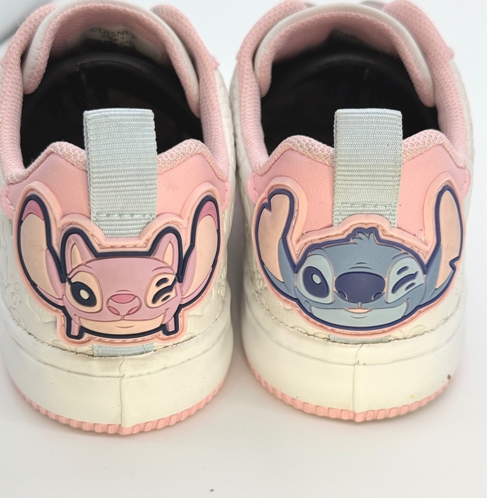 Disney Stitch and Angel Kids Size 1 Pink White Floral Sneakers Shoes Slip on